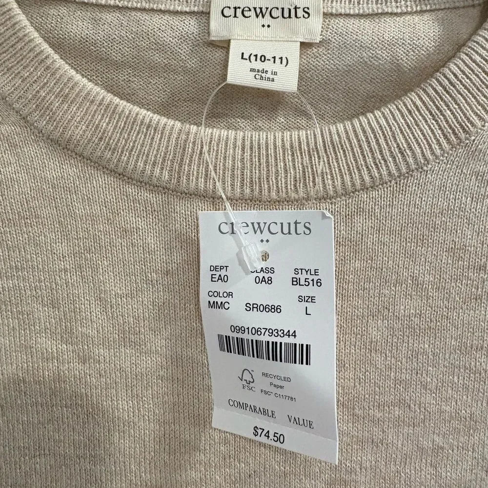 Crewcuts Beige Sweater with Red Plaid Hem